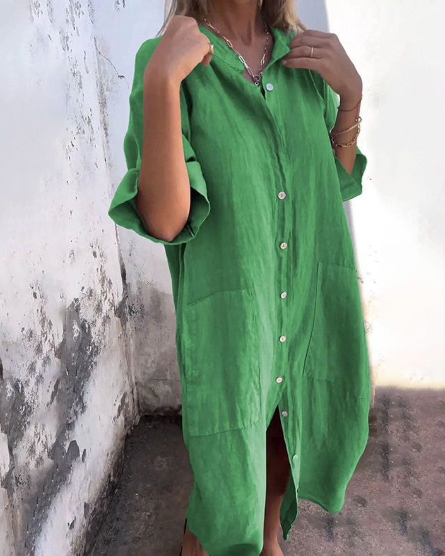 Casual Ankle-Length Shirt Dress in Ibiza Style