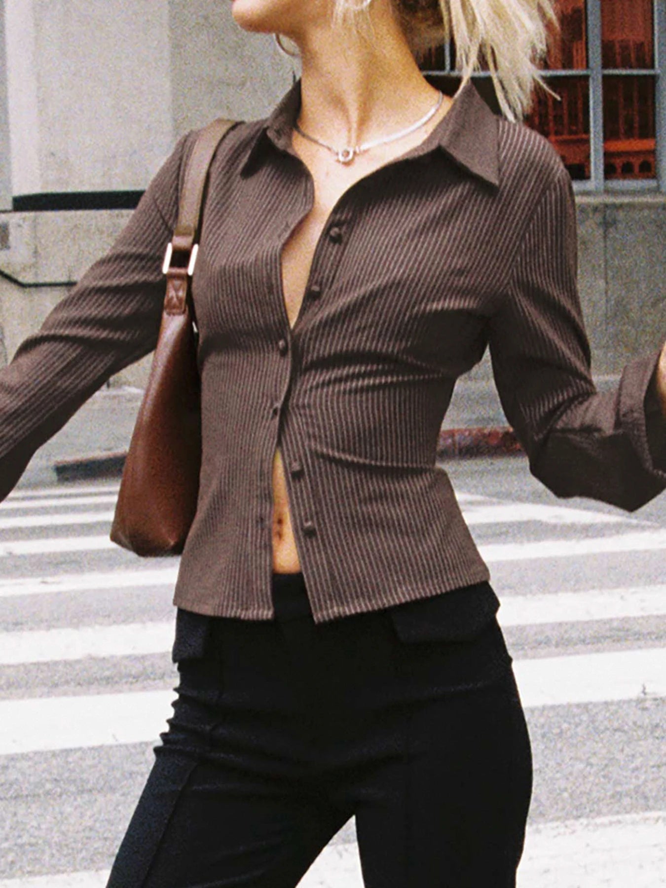 Retro-Style Blouse with Button Closure