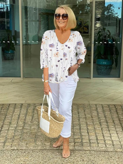 Elegant Blouse with Flowers