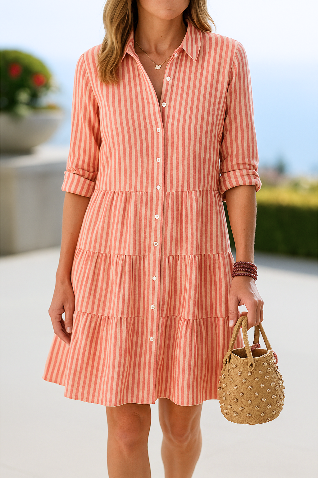 Elegant Striped Shirt Dress with Long Sleeves