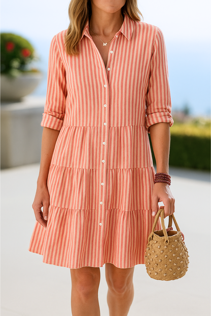 Elegant Striped Shirt Dress with Long Sleeves