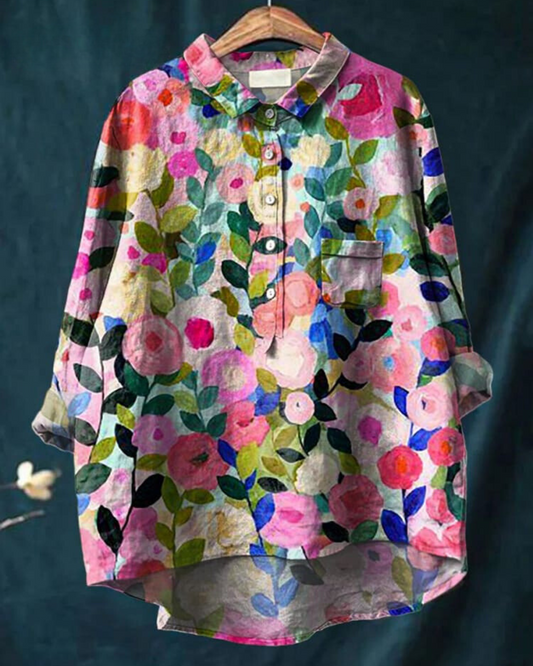 Cotton and Linen Blouse with Floral Print