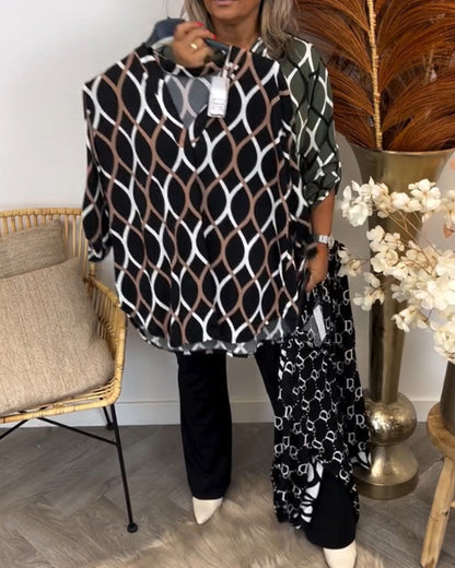 Casual Long-Sleeve Blouse with Elegant Pattern