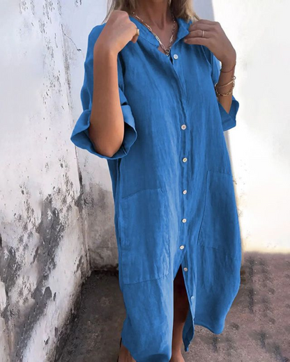 Casual Ankle-Length Shirt Dress in Ibiza Style