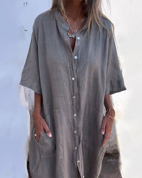 Casual Ankle-Length Shirt Dress in Ibiza Style