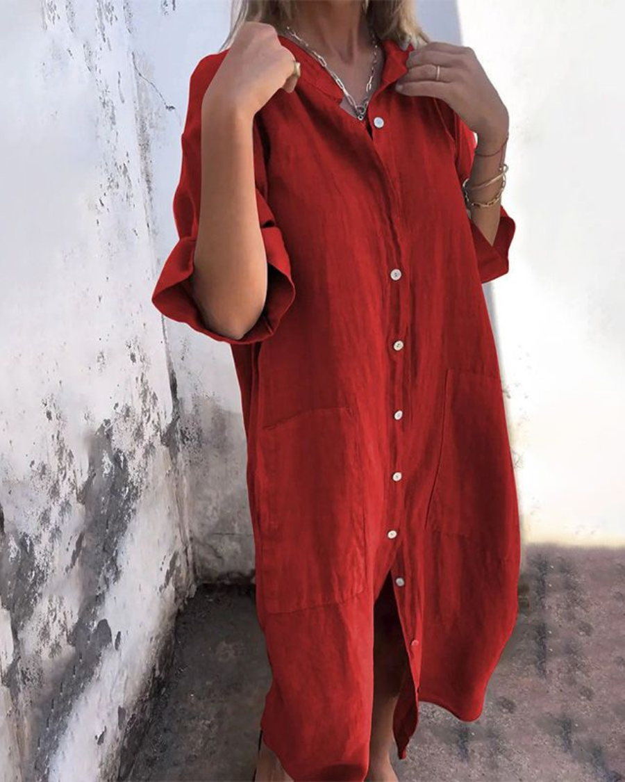 Casual Ankle-Length Shirt Dress in Ibiza Style