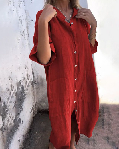 Casual Ankle-Length Shirt Dress in Ibiza Style