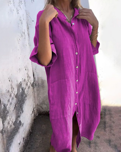 Casual Ankle-Length Shirt Dress in Ibiza Style