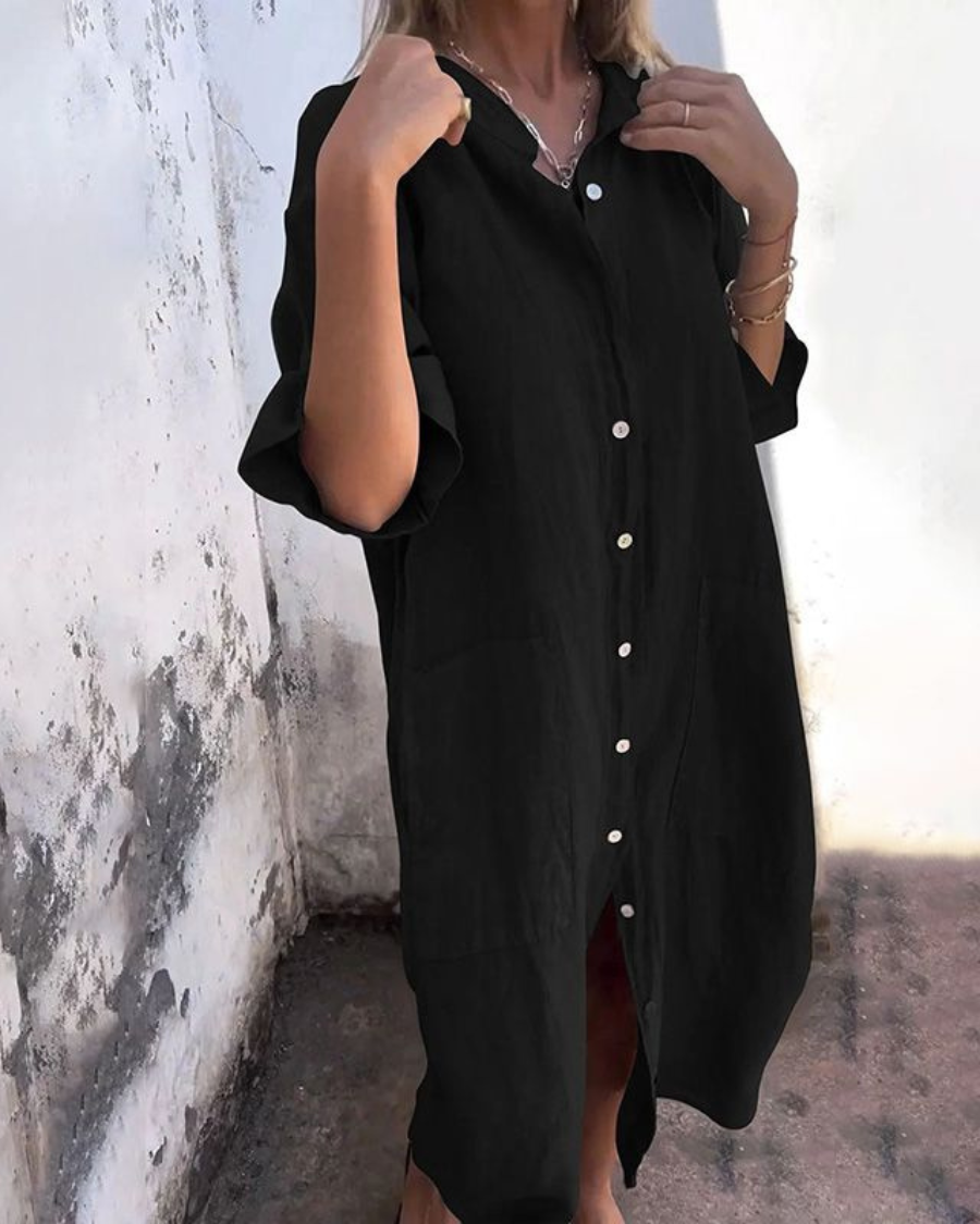 Casual Ankle-Length Shirt Dress in Ibiza Style