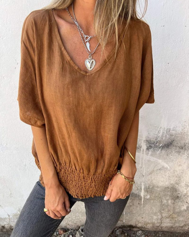 Casual Blouse in Ibiza Style with V-Neckline