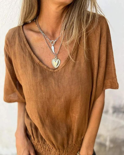 Casual Blouse in Ibiza Style with V-Neckline