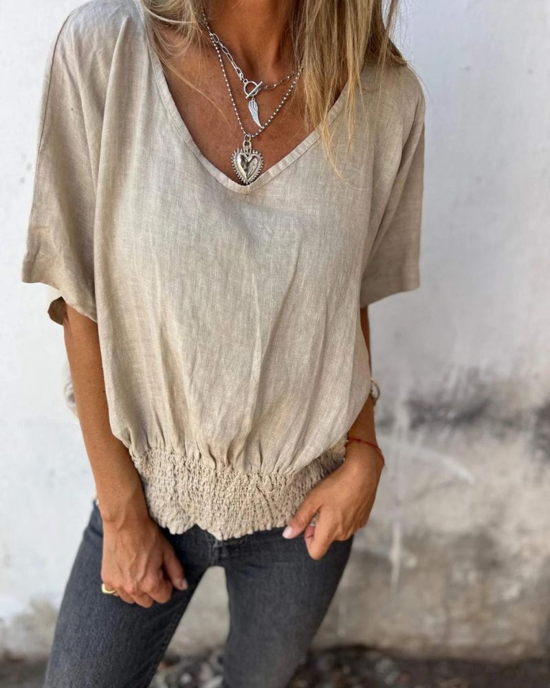 Casual Blouse in Ibiza Style with V-Neckline