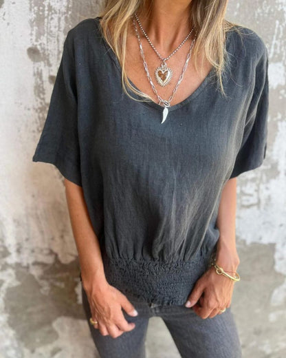 Casual Blouse in Ibiza Style with V-Neckline