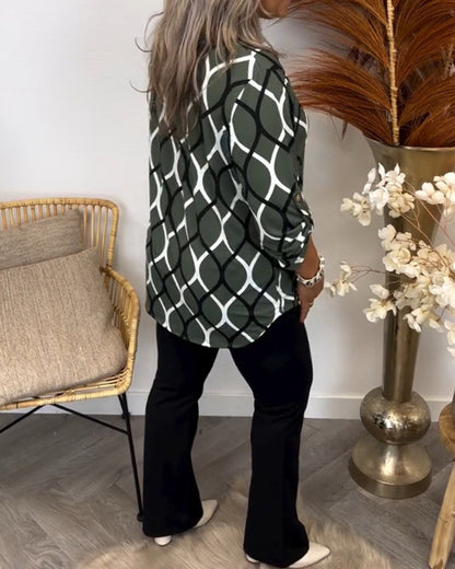 Casual Long-Sleeve Blouse with Elegant Pattern