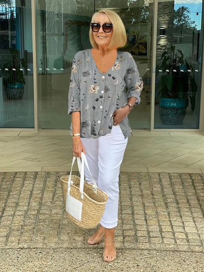 Elegant Blouse with Flowers