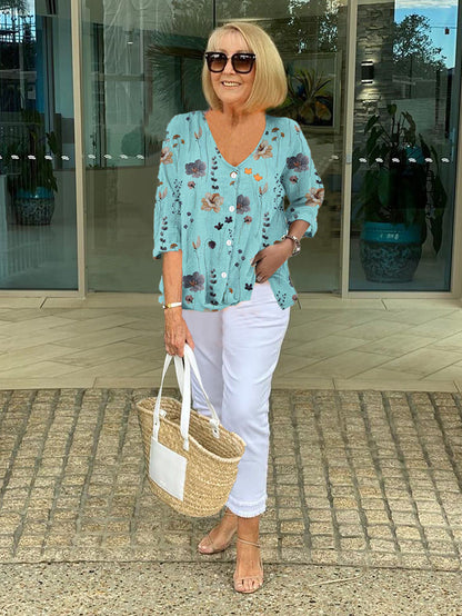 Elegant Blouse with Flowers