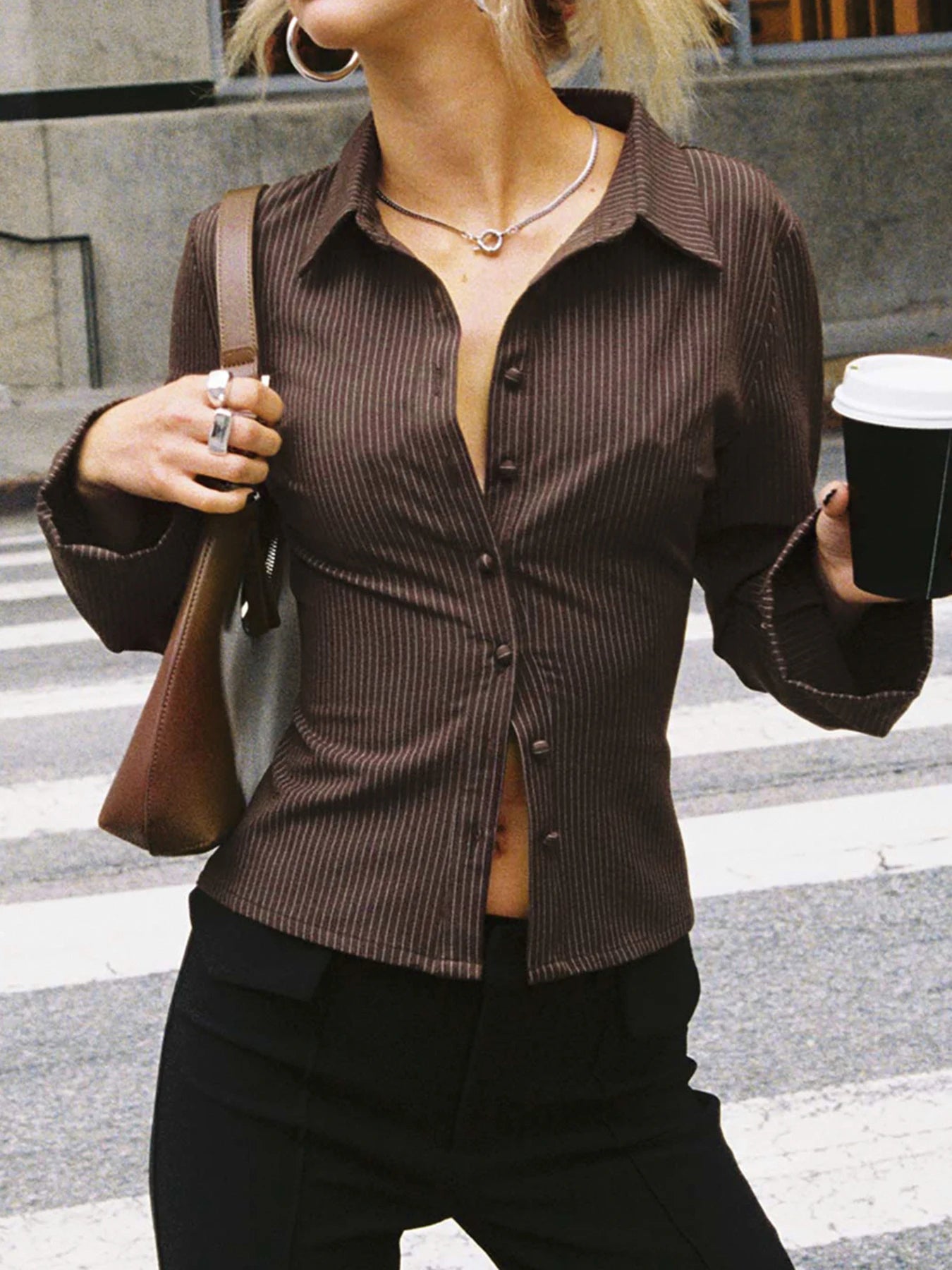Retro-Style Blouse with Button Closure