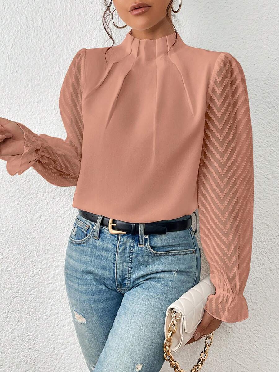 Elegant Blouse with Pleated Sleeves