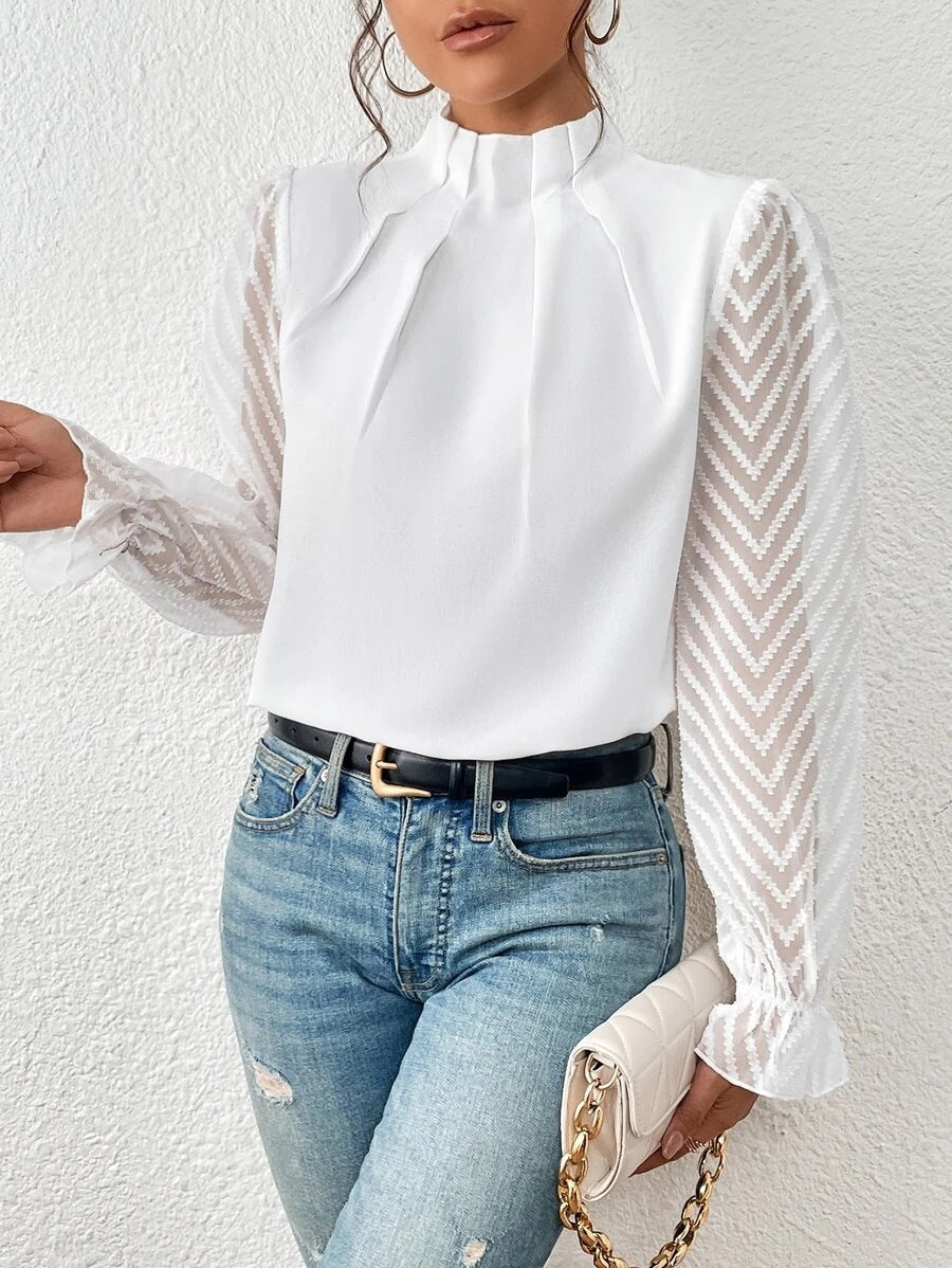 Elegant Blouse with Pleated Sleeves